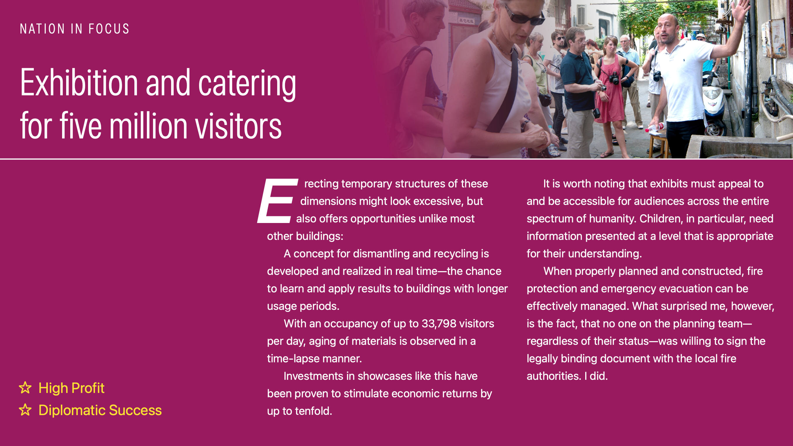 Exhibition and catering for five million visitors