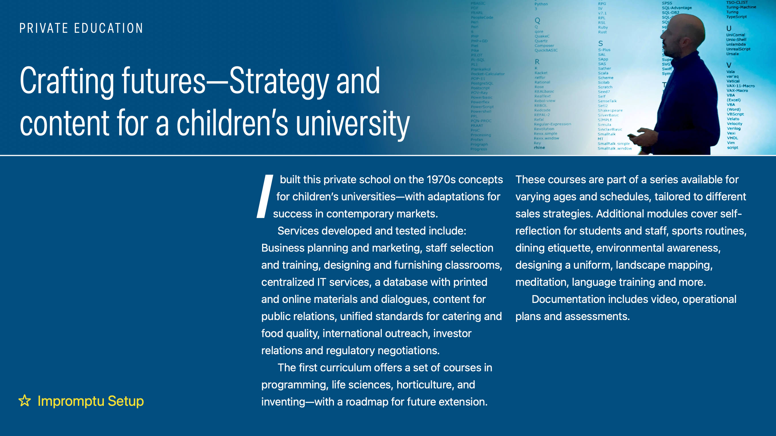 Crafting futures—Strategy and content for a children's university